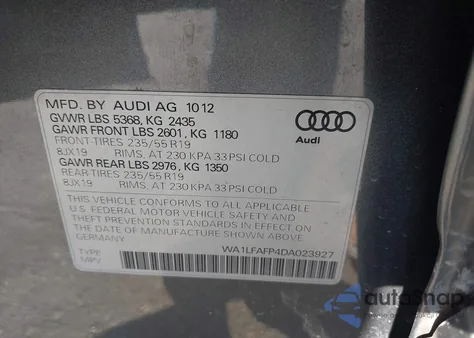 2013 Audi Q5 2.0T Premium z USA, uszkodzony, nr VIN WA1LFAFP4DA023927